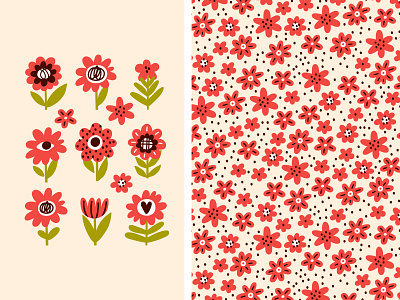 FLO🌼🌼🌼 bloom blossom cartoon collection cute design illustration minimal pattern seamless set summer surface vector