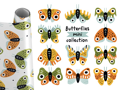 Butterflies mini-collection butterflies cartoon collection illustration vector