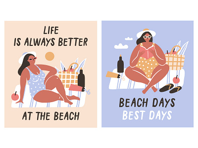 Beach days☀best days cartoon design girl illustration postcard summer template vector vibes