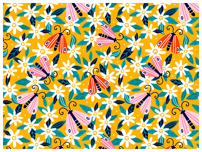 🌼 butterfly digitalprint drawing flowers illustration pattern patterndesign printdesign summer surfacedesign surfacepattern textiledesigns vector vibes