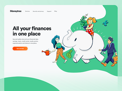 Illustration Concept for Moneytree animal art branding character clean elephant illustration illustrator interface landing page procreate web web design website