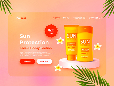 Sun Protection Cream branding flat landing page logo minimal product design product page ui ux vector web website