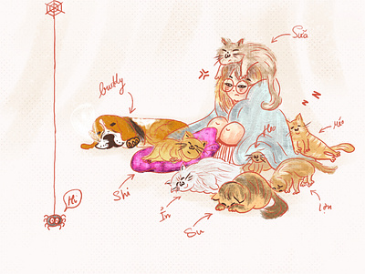 Ms.Hau & her pets illustration painting