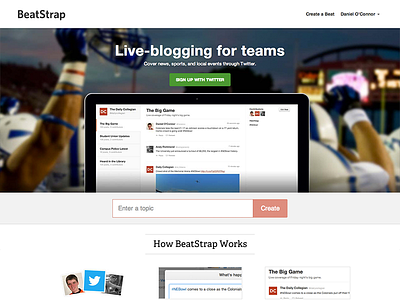 BeatStrap – Live-blogging for teams collaboration homepage journalism live blogging news twitter website