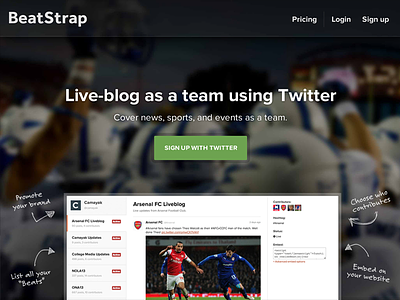 BeatStrap homepage redesign dark homepage landing redesign screenshot startup twitter