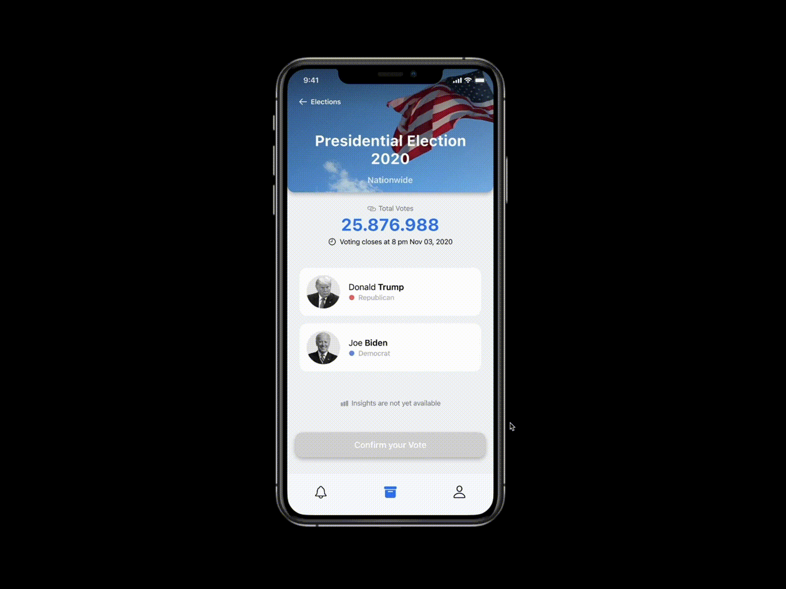 Chainvote: Voting at your fingerprints app app design appdesign appdesigner biden blockchain chainvote election2020 ios minimal trump uxdesign uxui uxui design uxuidesign vote voting
