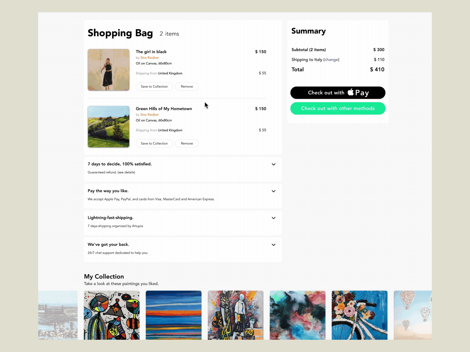 Shopping Bag: Web effect removing items or saving them for later