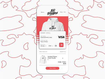 100 Thieves Credit Card Checkout - Daily UI 002 app dailyui design hundred hundred thieves illustrator interface interface design mobile mobile design streetwear thieves ui visual design
