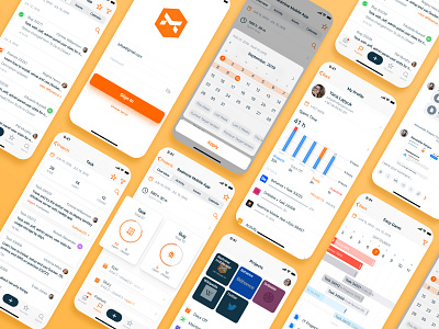 Redmine IOS app design activity app app design application calendar cards charts design figma issue login mobile profile projects redmine task timetracker ui uiux ux