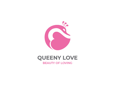 Queeny love beauty brand identity branding design designer feminine graphic design heart logo icon illustration illustrator logo logo design logotype love lovely peacock pink romance swan