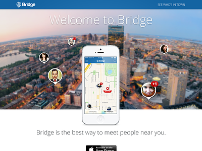 Bridge App landing page check in city landing page marketing mobile