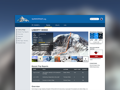 SummitPost Redesign - Route flat mountains outdoors web