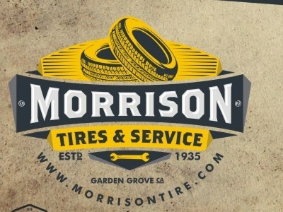 Morrison Logo branding custom lettering design emblem illustration label logo design old school texture tyre tyres vector vintage