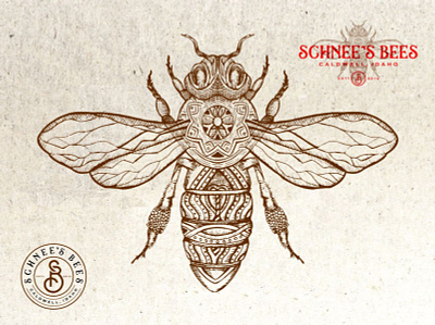 Schnees Bees bee branding design etching hand drawn illustration logo design old school ornate vector victorian vintage