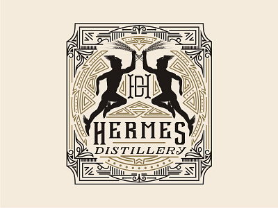 Hermes Distillery custom lettering emblem design illustration logo design old school typography vintage