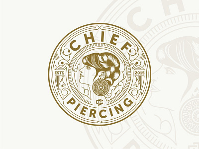 Chiefpiercing emblem design illustration logo design old school vintage