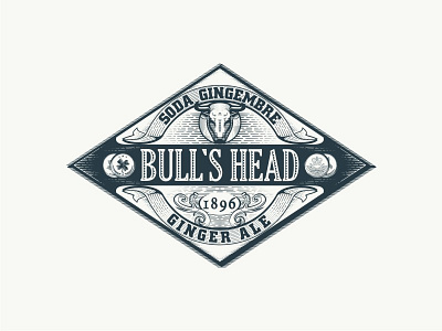 Bulls Head emblem design illustration logo design old school vintage