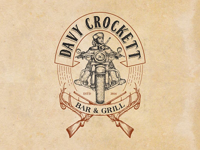 Davy Crockett Bar Grill custom lettering hand drawn illustration logo old school vintage