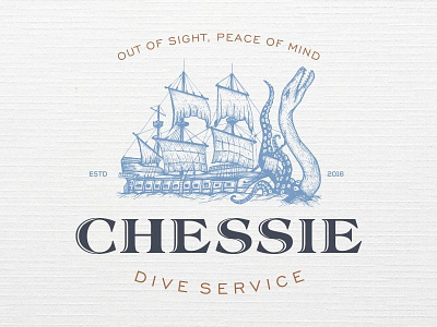 Chessie hand drawn illustration logo old school sea monster ship vector vintage