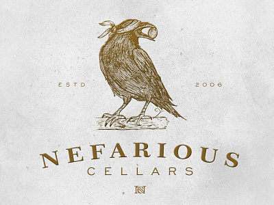 Nefarious blind cellars crow grape hand drawn monogram raven thief vector vintage wine winery