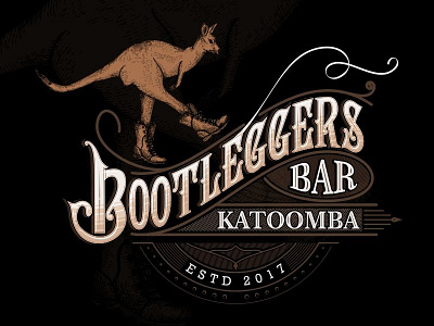 Bootleggers Bar bar cangoroo custom lettering hand drawn old school vector art vintage