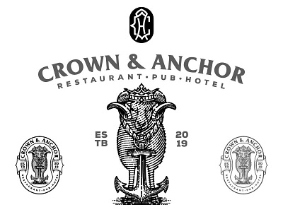 Crown And Anchor anchor crown emblem etching illustration logo monogram old school pub sheep vintage