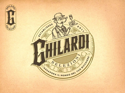 Ghilardi champagne custom lettering emblem hand drawn illustration logo design old school re brand retro typography vector vintage