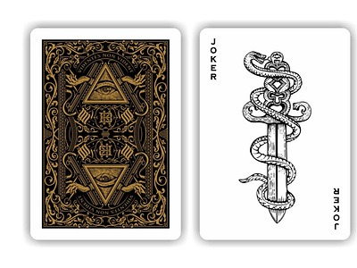 KB playing cards design etching hand drawn illustration intricate joker monogram old school ornate playing cards scratchboard snake vector victorian vintage woodcut