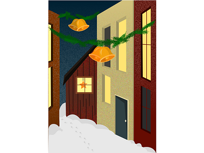 Street adobe bells christmas decoration footprints house illustration illustrator lights snow star street