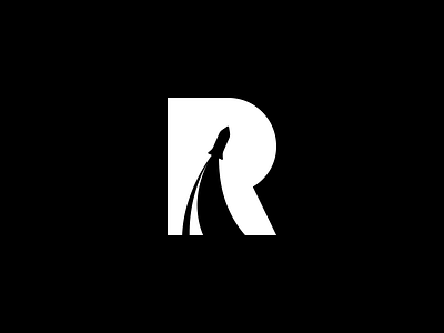 Rocket R black and white letter logo negative space rocket space strong symbol