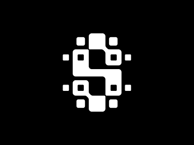 S + QR Code geometric grid letter logo logotype monogram qr code simple logo symbol