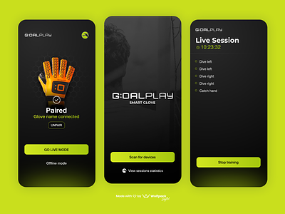 GoalPlay - IoT App for Goalkeepers dark ui football app iot mobile app mobile ux soccer app sports app