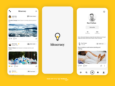 Ideacracy - a new (and better) social media platform blackandwhite minimalism mobile app mobile app design socialmedia