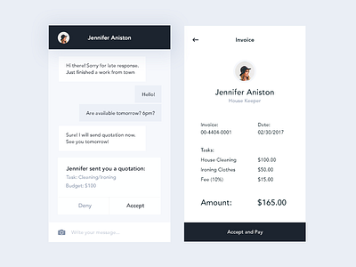 Chat and Invoice (Job Listing App) bill chat invoice ios iphone job job listing messaging mobile app typography ui ux