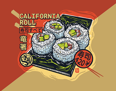 Cali Rollin' 420 design illustration ipad pro printmaking procreate screen print silkscreen print sushi