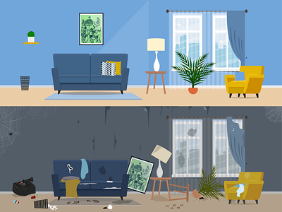 Clean and dirty room infographic apartment clean cleaning design dirty graphic design home house illustration illustrator infographic interior room space trash vector workspace