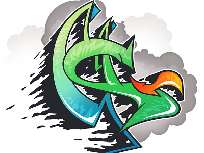 Letter S dragon graffiti illustration logo typography vector