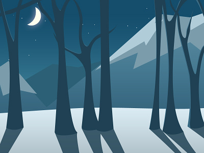 Winter Trees illustration landscape moon mountains night trees vector winter