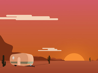 Desert Camping cactus camping desert illustration landscape sunset trailer vector