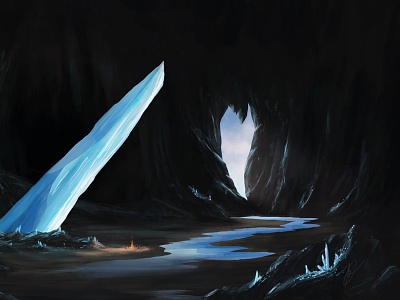 Crystal Camp camp cave crystal fantasy landscape painting
