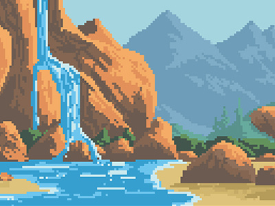 waterfall illustration landscape mountain pixel rocks waterfall