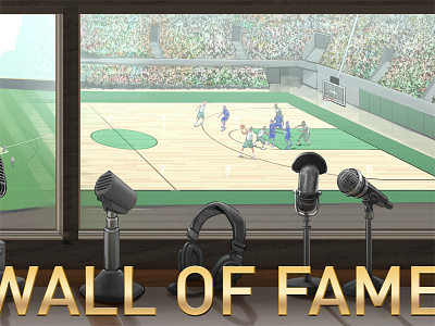 Sports Wall of Fame art baseball basketball illustration microphones radio sports