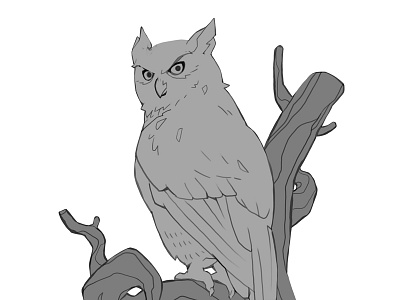 Magic Girl: Owl (line and fill) art bird design grayscale illustration magic owl wip zidware