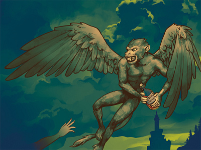 Evil Flying Monkey art castle character design evil fairy tale flying illustration monkey villain wings