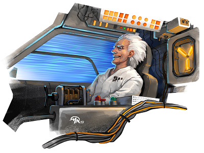 Doctober 28: Doc Brown 1980s art back to the future character delorean digital painting doc brown doctor fan art illustration movies science fiction time travel