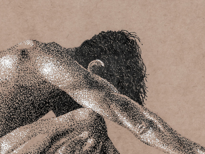 Nude Man black and white ink drawing figure study drawing pen and ink