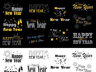 Happy New Year Graphics in Gold and Silver