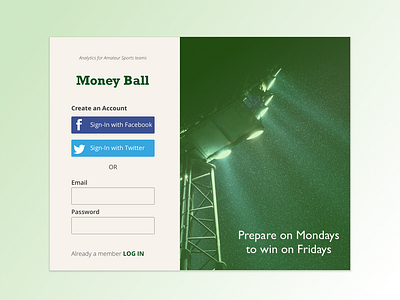 Sign Up Screen Money Ball dailyui dailyui001 sports ui