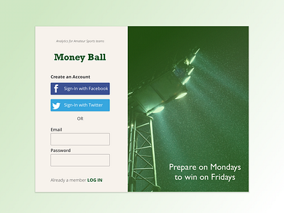 Sign Up Screen Money Ball
