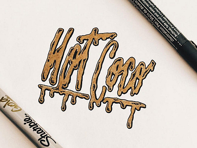Hot Coco drip gold hot chocolate lettering sharpie typography